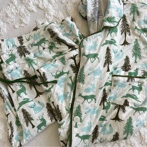 KicKee Green and White Christmas PJ Set with Long Sleeve Button Down Top